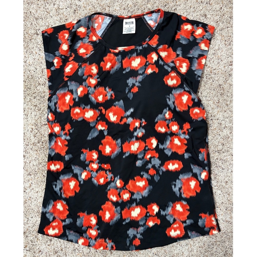 Duluth‎ Trading Co Suit Up Swim Top Built-In Bra Cap Sleeve Floral Size 6 UPF 50